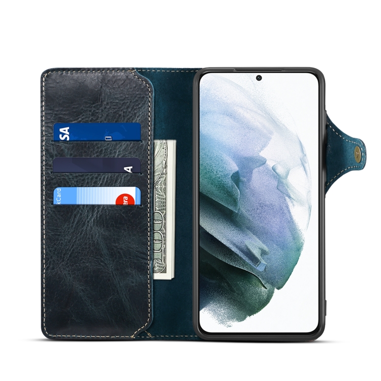 For Samsung Galaxy S22+ 5G Denior Oil Wax Cowhide Magnetic Button Genuine Leather Case(Black) For Samsung Galaxy S22+ 5G Denior Oil Wax Cowhide Magnetic Button Genuine Leather Case(Black)