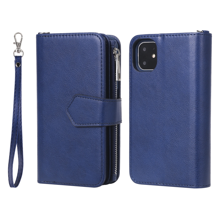 For iPhone 11 2 in 1 Solid Color Zipper Shockproof Protective Case with Card Slots & Bracket & Photo Holder & Wallet Function(Blue) For iPhone 11 2 in 1 Solid Color Zipper Shockproof Protective Case with Card Slots & Bracket & Photo Holder & Wallet Function(Blue)