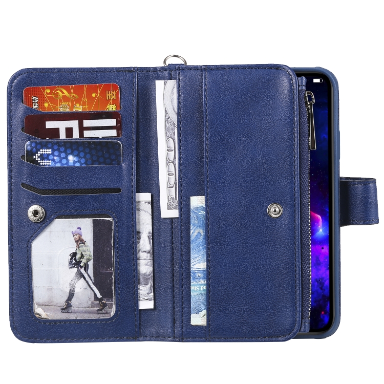 For iPhone 11 2 in 1 Solid Color Zipper Shockproof Protective Case with Card Slots & Bracket & Photo Holder & Wallet Function(Blue) For iPhone 11 2 in 1 Solid Color Zipper Shockproof Protective Case with Card Slots & Bracket & Photo Holder & Wallet Function(Blue)