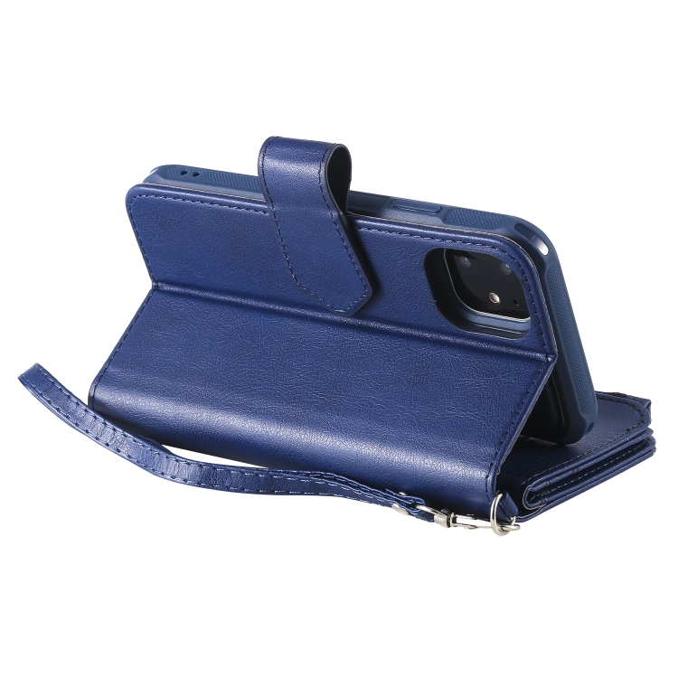 For iPhone 11 2 in 1 Solid Color Zipper Shockproof Protective Case with Card Slots & Bracket & Photo Holder & Wallet Function(Blue) For iPhone 11 2 in 1 Solid Color Zipper Shockproof Protective Case with Card Slots & Bracket & Photo Holder & Wallet Function(Blue)