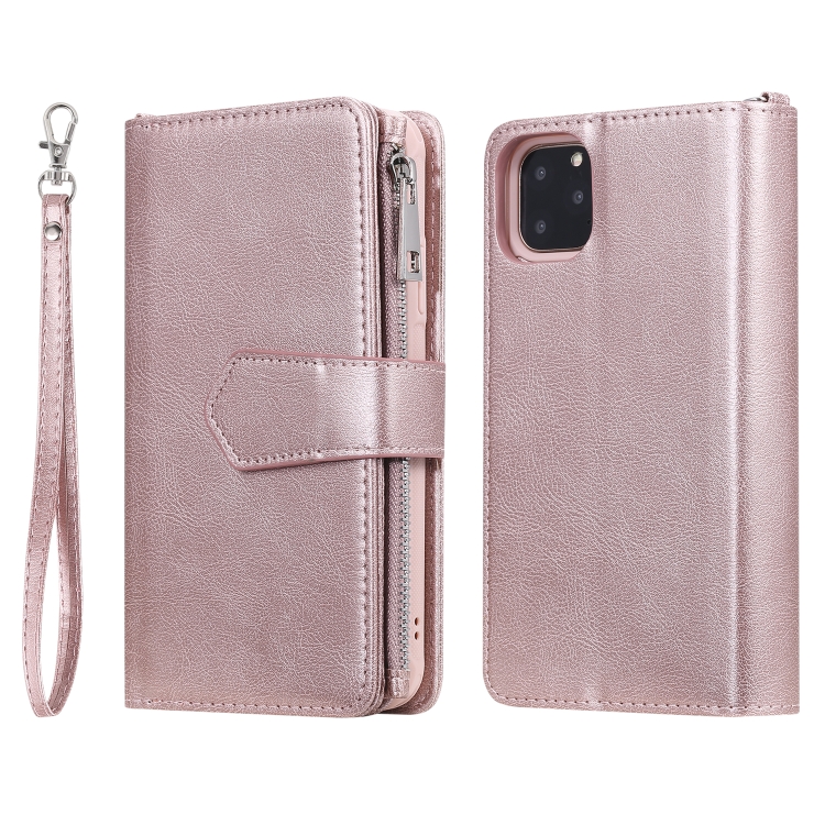 For iPhone 11 Pro Max 2 in 1 Solid Color Zipper Shockproof Protective Case with Card Slots & Bracket & Photo Holder & Wallet Function(Rose Gold) For iPhone 11 Pro Max 2 in 1 Solid Color Zipper Shockproof Protective Case with Card Slots & Bracket & Photo Holder & Wallet Function(Rose Gold)