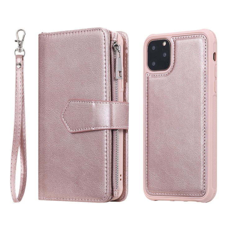 For iPhone 11 Pro Max 2 in 1 Solid Color Zipper Shockproof Protective Case with Card Slots & Bracket & Photo Holder & Wallet Function(Rose Gold) For iPhone 11 Pro Max 2 in 1 Solid Color Zipper Shockproof Protective Case with Card Slots & Bracket & Photo Holder & Wallet Function(Rose Gold)