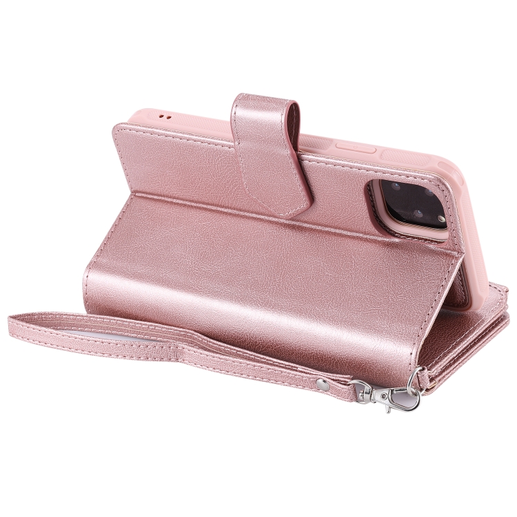 For iPhone 11 Pro Max 2 in 1 Solid Color Zipper Shockproof Protective Case with Card Slots & Bracket & Photo Holder & Wallet Function(Rose Gold) For iPhone 11 Pro Max 2 in 1 Solid Color Zipper Shockproof Protective Case with Card Slots & Bracket & Photo Holder & Wallet Function(Rose Gold)