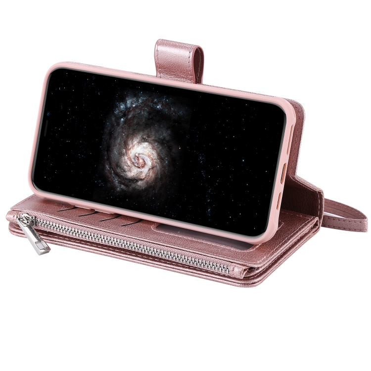 For iPhone 11 Pro Max 2 in 1 Solid Color Zipper Shockproof Protective Case with Card Slots & Bracket & Photo Holder & Wallet Function(Rose Gold) For iPhone 11 Pro Max 2 in 1 Solid Color Zipper Shockproof Protective Case with Card Slots & Bracket & Photo Holder & Wallet Function(Rose Gold)