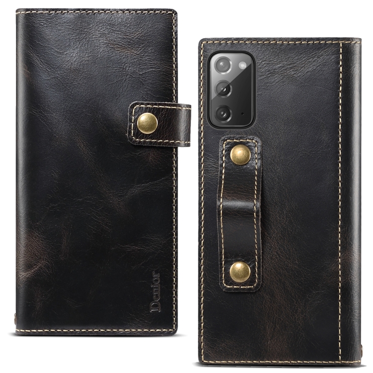 For Samsung Galaxy Note20 Denior Oil Wax Cowhide DK Magnetic Button Leather Phone Case(Black) For Samsung Galaxy Note20 Denior Oil Wax Cowhide DK Magnetic Button Leather Phone Case(Black)