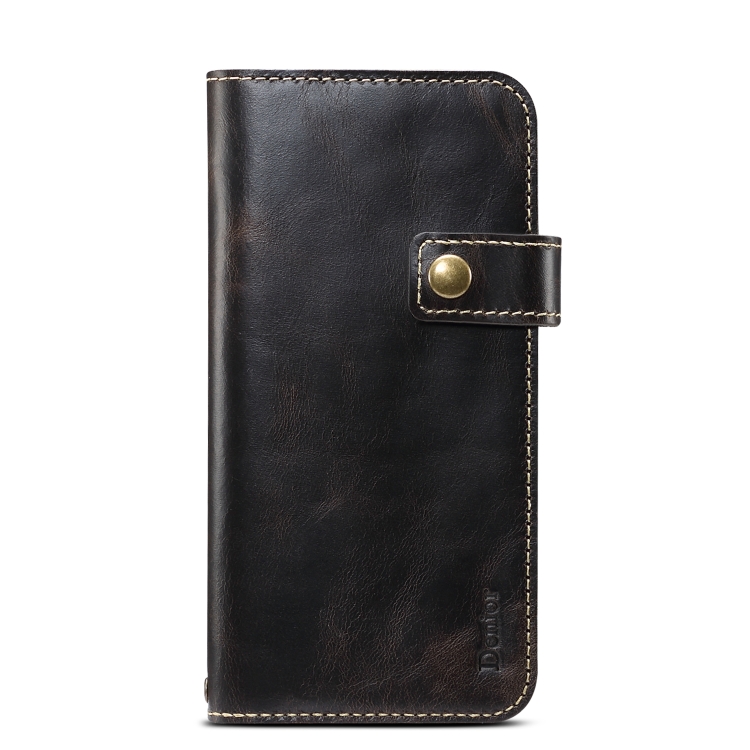 For iPhone 14 Plus Denior Oil Wax Cowhide DK Magnetic Button Leather Phone Case(Black) For iPhone 14 Plus Denior Oil Wax Cowhide DK Magnetic Button Leather Phone Case(Black)