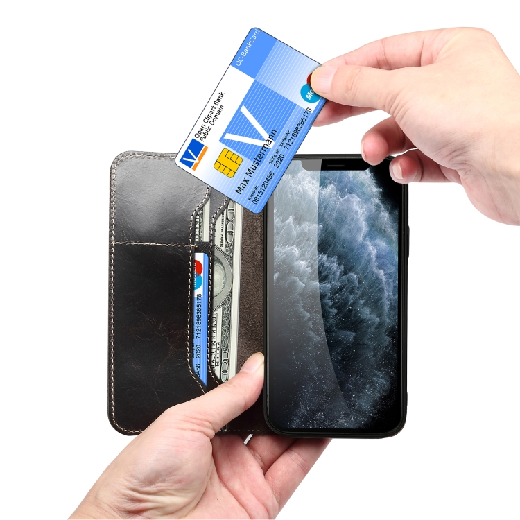 For iPhone 14 Plus Denior Oil Wax Cowhide DK Magnetic Button Leather Phone Case(Black) For iPhone 14 Plus Denior Oil Wax Cowhide DK Magnetic Button Leather Phone Case(Black)
