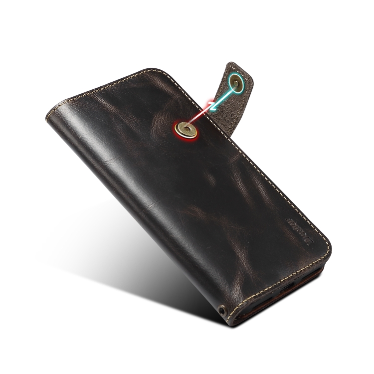 For iPhone 14 Plus Denior Oil Wax Cowhide DK Magnetic Button Leather Phone Case(Black) For iPhone 14 Plus Denior Oil Wax Cowhide DK Magnetic Button Leather Phone Case(Black)