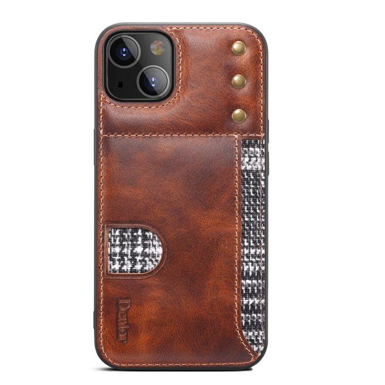 For iPhone 14 Plus Denior Oil Wax Cowhide Card Slot Phone Case(Brown) For iPhone 14 Plus Denior Oil Wax Cowhide Card Slot Phone Case(Brown)