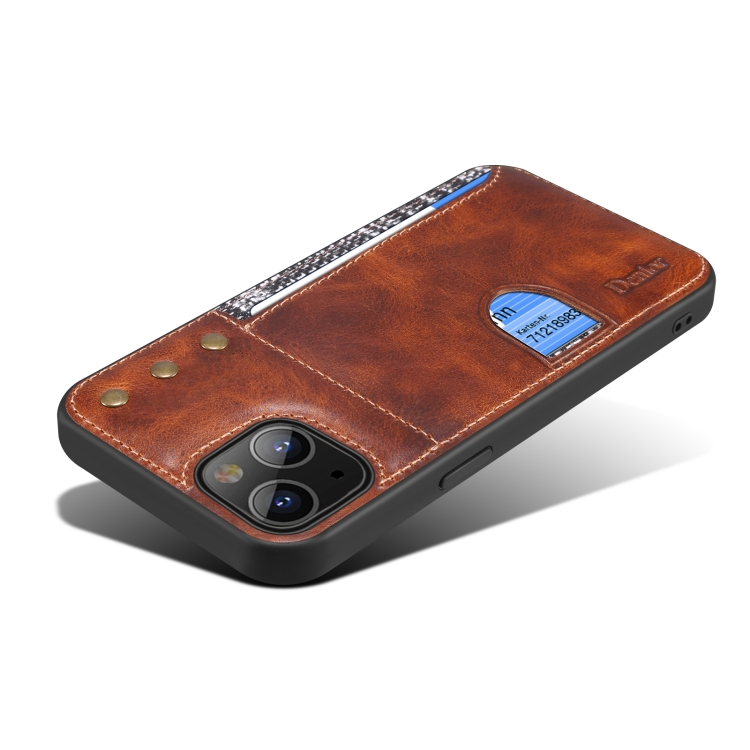 For iPhone 14 Plus Denior Oil Wax Cowhide Card Slot Phone Case(Brown) For iPhone 14 Plus Denior Oil Wax Cowhide Card Slot Phone Case(Brown)