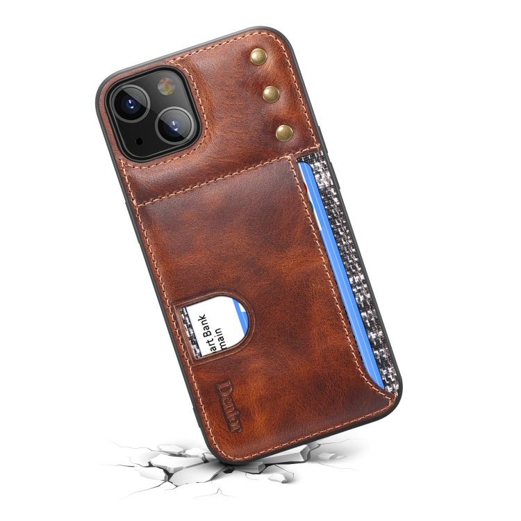 For iPhone 14 Plus Denior Oil Wax Cowhide Card Slot Phone Case(Brown) For iPhone 14 Plus Denior Oil Wax Cowhide Card Slot Phone Case(Brown)