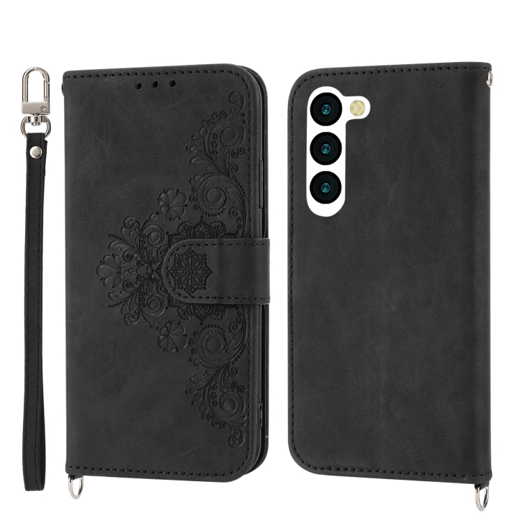 For Samsung Galaxy S23+ Skin-feel Flowers Embossed Wallet Leather Phone Case(Black) For Samsung Galaxy S23+ Skin-feel Flowers Embossed Wallet Leather Phone Case(Black)