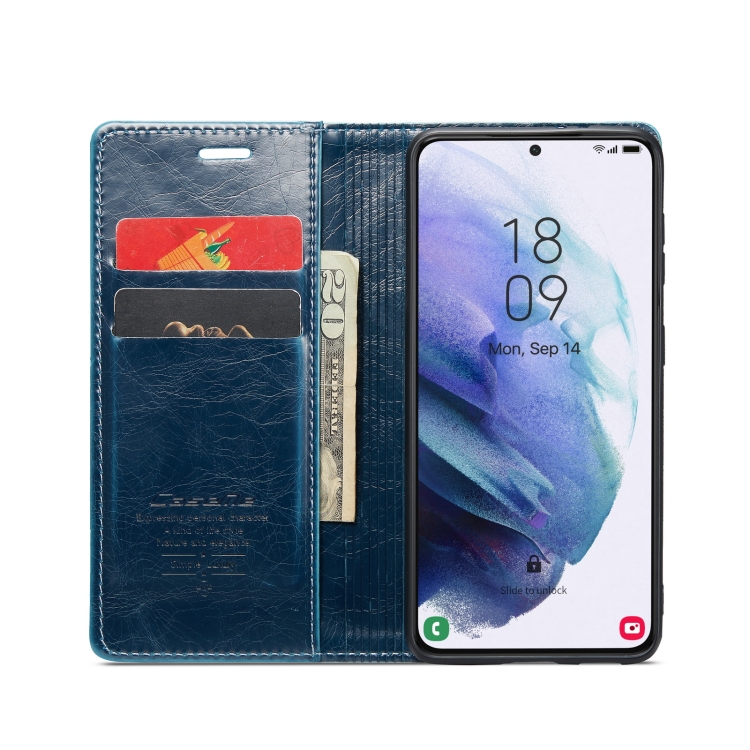 For Samsung Galaxy S21+ 5G CaseMe 003 Crazy Horse Texture Leather Phone Case(Blue) For Samsung Galaxy S21+ 5G CaseMe 003 Crazy Horse Texture Leather Phone Case(Blue)
