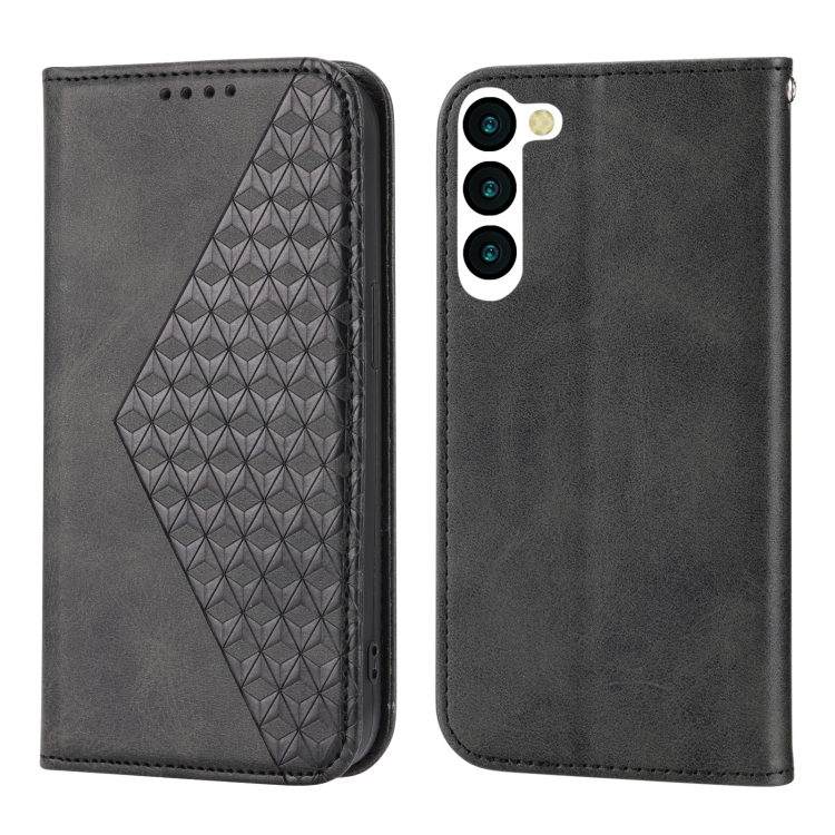 For Samsung Galaxy S23+ 5G Cubic Grid Calf Texture Magnetic Leather Phone Case(Black)