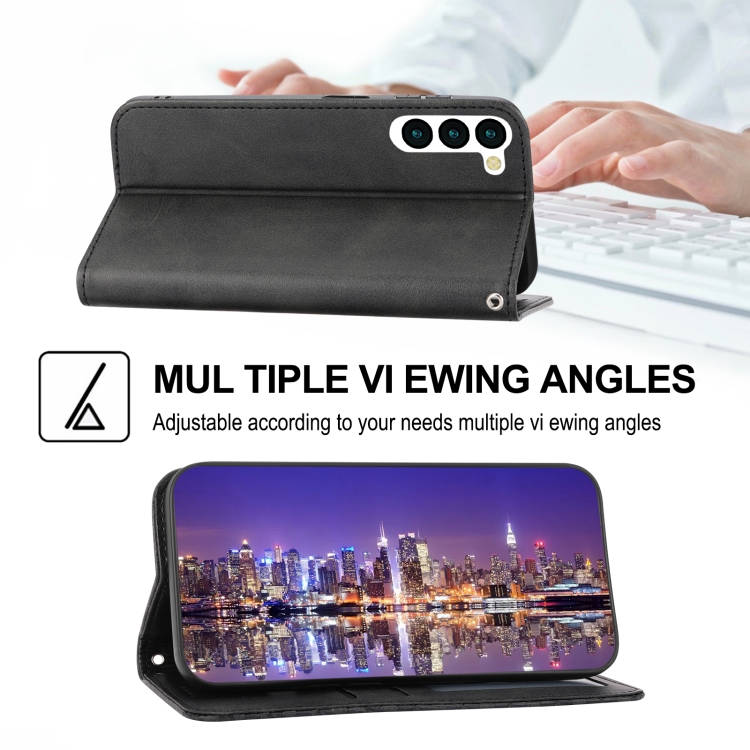 For Samsung Galaxy S23+ 5G Cubic Grid Calf Texture Magnetic Leather Phone Case(Black)