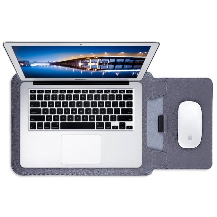 Pour MacBook 15/16 pouces PU cuir 4 en 1 sacoche pour ordinateur portable  avec support fonctionnel (bleu foncé)