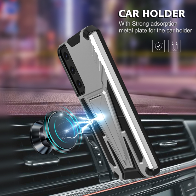 For Samsung Galaxy S23+ 5G Super V Armor PC + TPU Phone Case with Invisible Holder(Silver) For Samsung Galaxy S23+ 5G Super V Armor PC + TPU Phone Case with Invisible Holder(Silver)