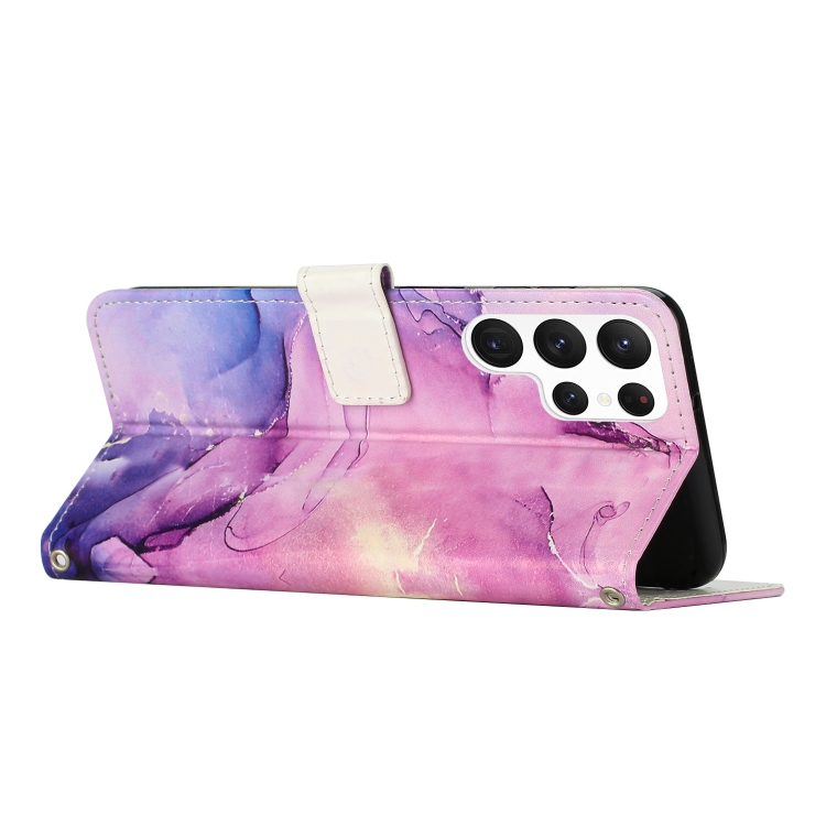 For Samsung Galaxy S23 Ultra 5G Crossbody Painted Marble Pattern Leather Phone Case(Purple)