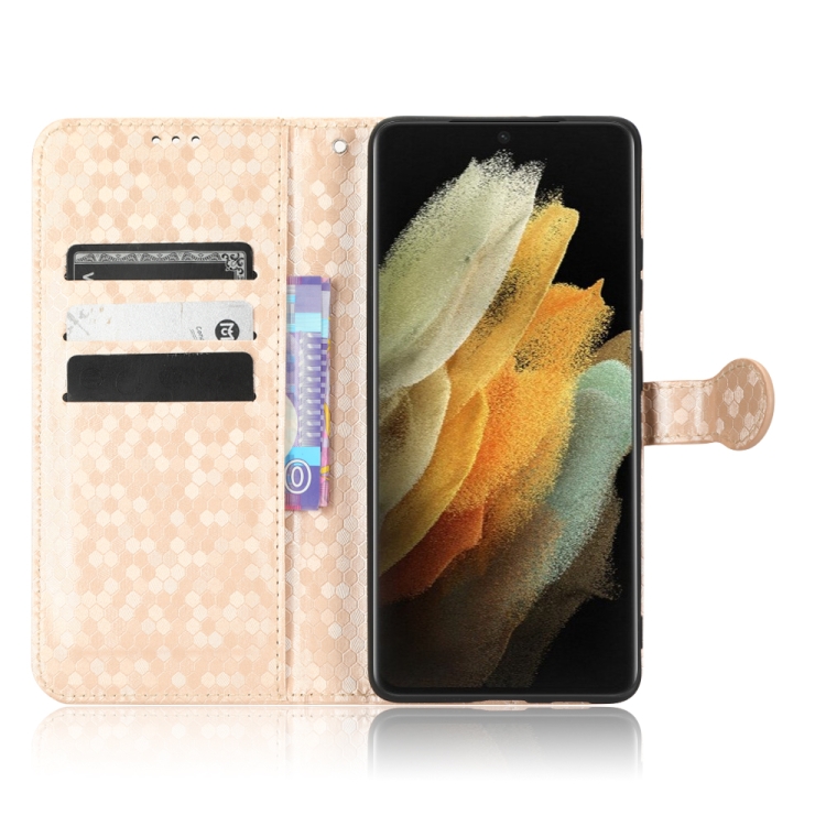 For Samsung Galaxy S21 Ultra 5G Honeycomb Dot Texture Leather Phone Case(Gold)