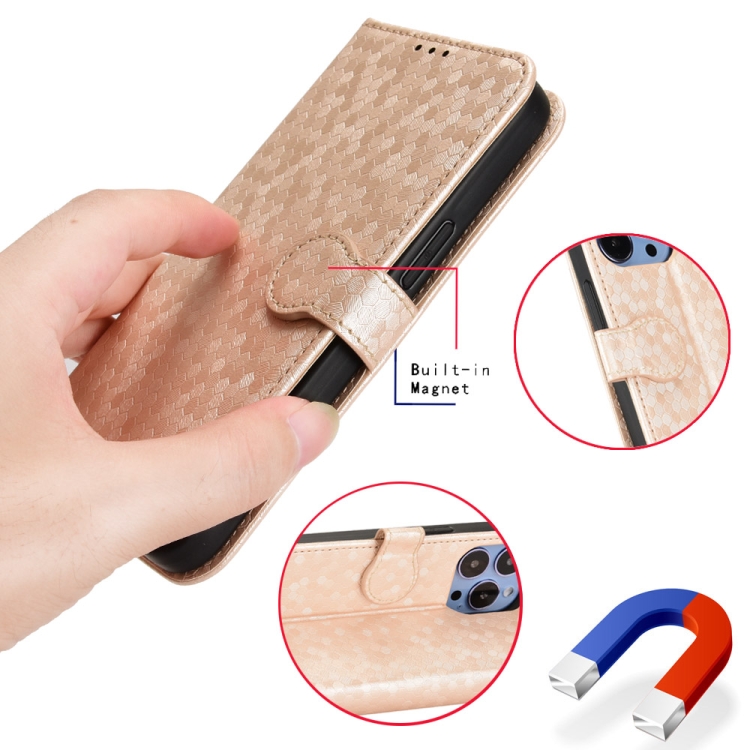 For Samsung Galaxy S21 Ultra 5G Honeycomb Dot Texture Leather Phone Case(Gold)