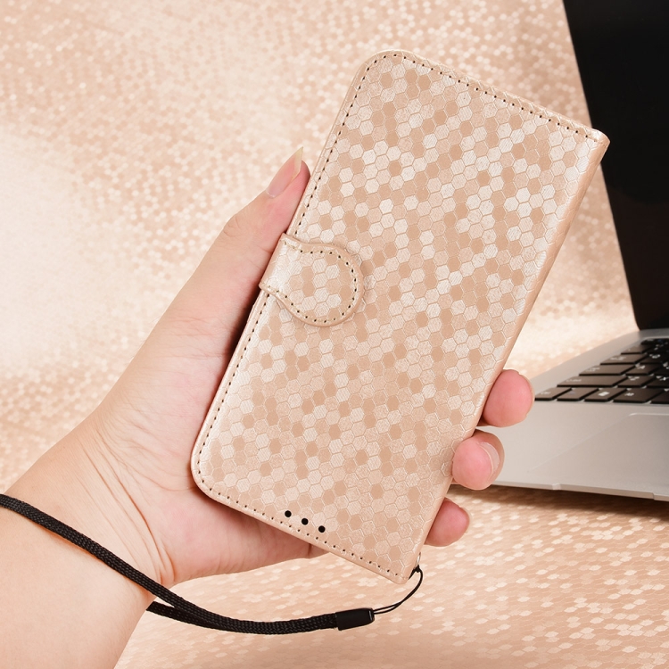 For Samsung Galaxy S21 Ultra 5G Honeycomb Dot Texture Leather Phone Case(Gold)