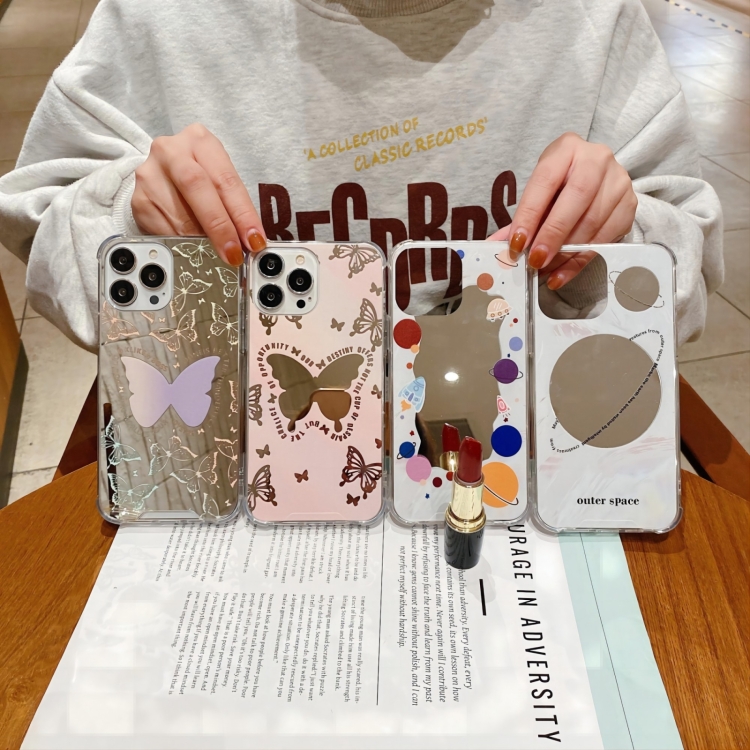 For iPhone 13 mini Color Painted Mirror Phone Case(Leaf) For iPhone 13 mini Color Painted Mirror Phone Case(Leaf)