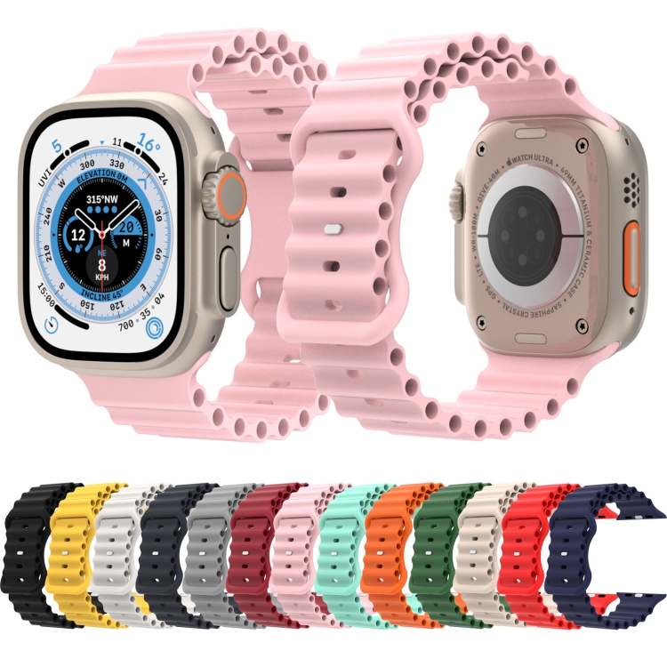 Ocean Style Silicone Watch Band For Apple Watch Ultra 49mm&Watch Ultra 2  49mm / Series 9&8&7 45mm / SE 3&SE 2&6&SE&5&4 44mm / 3&2&1 42mm(Pink)