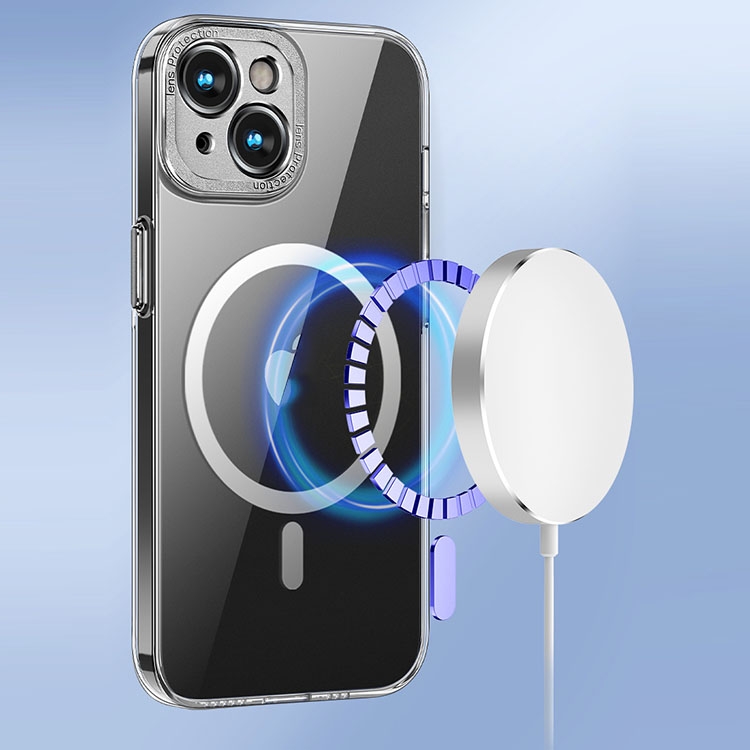 For iPhone 14 wlons Crystal Clear Fine Hole MagSafe Phone Case(Silver) For iPhone 14 wlons Crystal Clear Fine Hole MagSafe Phone Case(Silver)