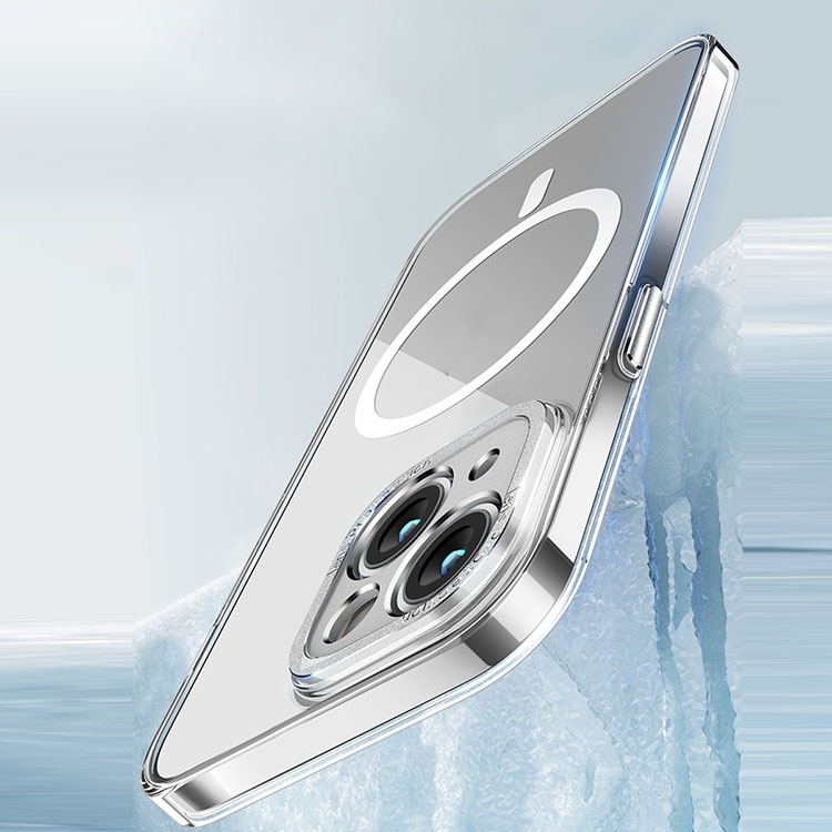 For iPhone 14 wlons Crystal Clear Fine Hole MagSafe Phone Case(Silver) For iPhone 14 wlons Crystal Clear Fine Hole MagSafe Phone Case(Silver)