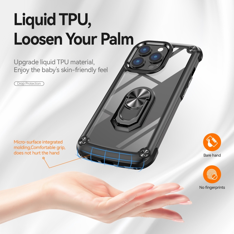 For iPhone 11 Pro TPU + PC Lens Protection Phone Case with Ring Holder(Black)
