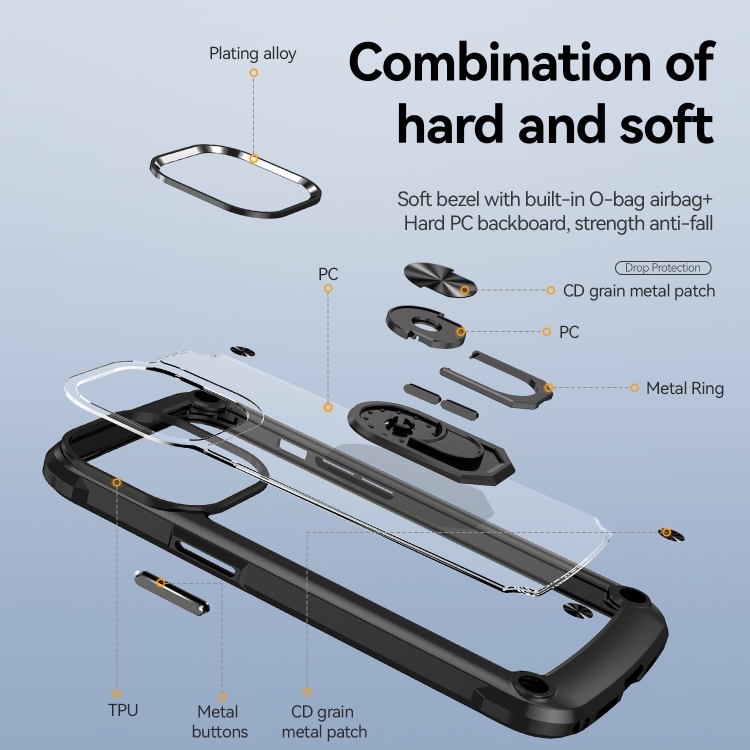 For iPhone 11 Pro TPU + PC Lens Protection Phone Case with Ring Holder(Black)