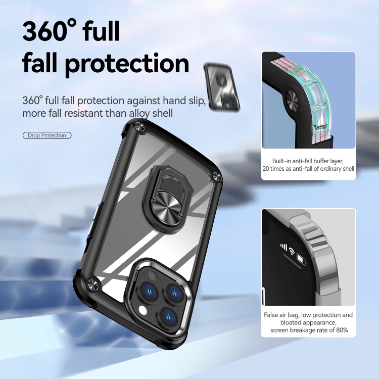 For iPhone 11 Pro TPU + PC Lens Protection Phone Case with Ring Holder(Black)