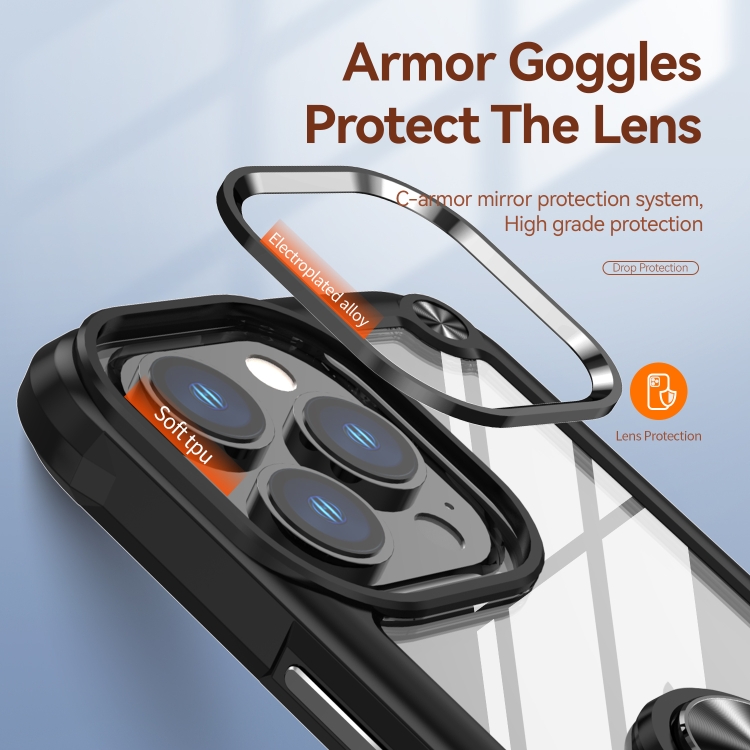 For iPhone 11 Pro TPU + PC Lens Protection Phone Case with Ring Holder(Black)