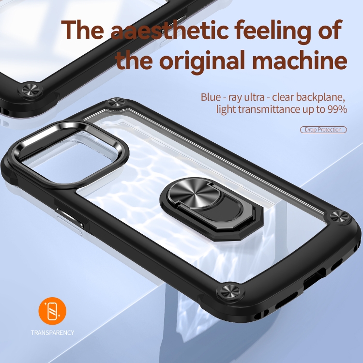 For iPhone 11 Pro TPU + PC Lens Protection Phone Case with Ring Holder(Black)