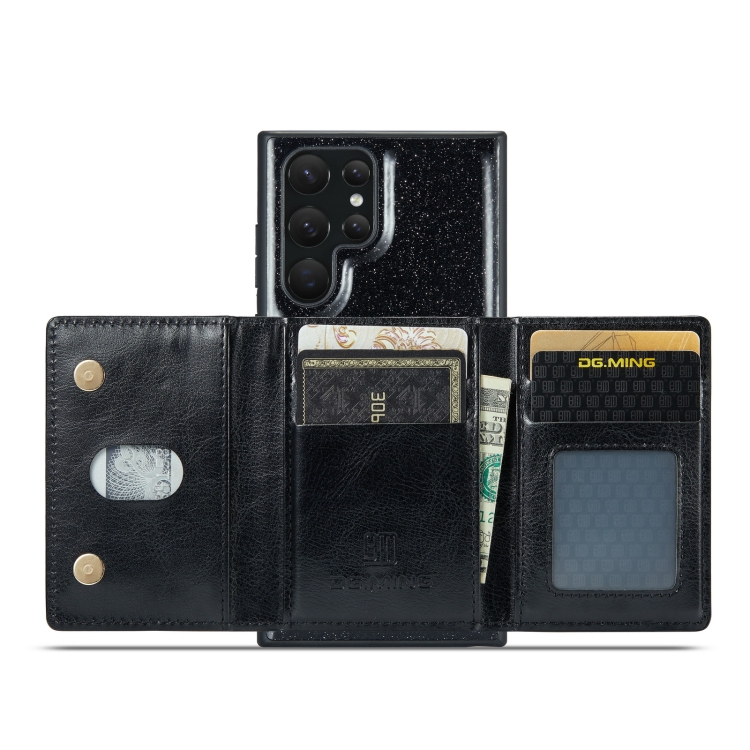 For Samsung Galaxy S22 Ultra 5G DG.MING M3 Series Glitter Powder Card Bag Leather Case(Black) For Samsung Galaxy S22 Ultra 5G DG.MING M3 Series Glitter Powder Card Bag Leather Case(Black)