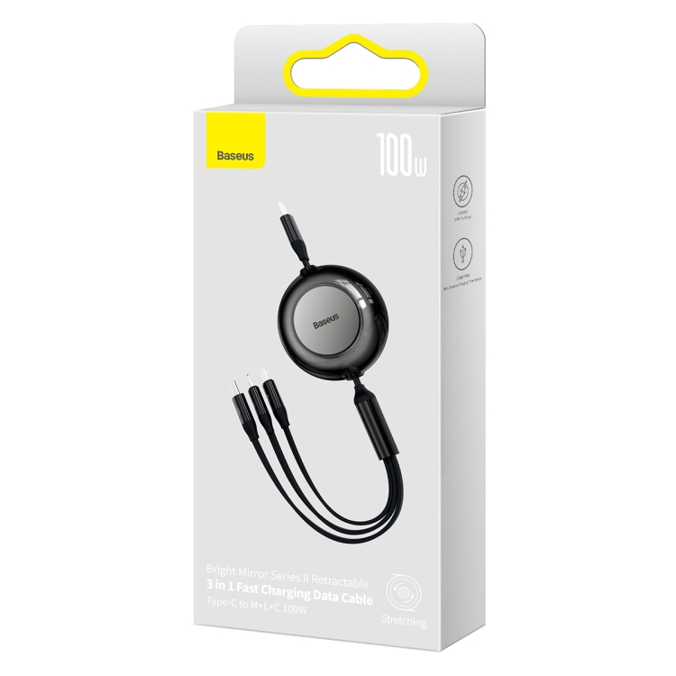 Baseus Bright Mirror 3 in 1 USB-C / Type-C 100W Telescopic Data Cable, Length: 1.2m(Black)
