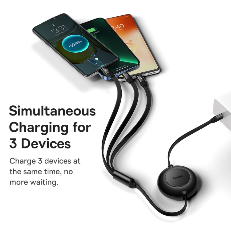 Baseus Bright Mirror 3 in 1 USB-C / Type-C 100W Telescopic Data Cable, Length: 1.2m(Black)