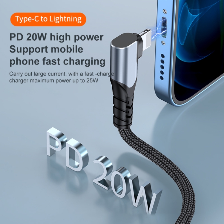ADC-009 20W USB-C/Type-C to 8 Pin Double Elbow Data Cable, Length:1m ADC-009 20W USB-C/Type-C to 8 Pin Double Elbow Data Cable, Length:1m