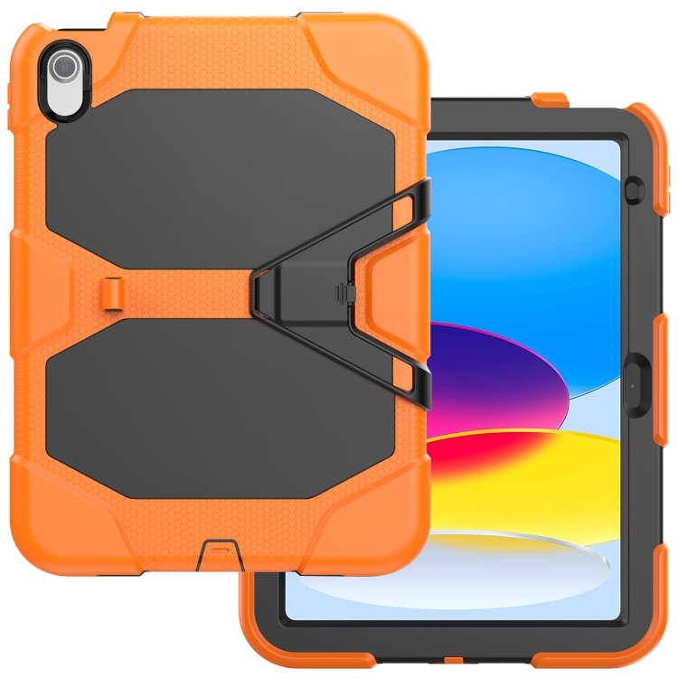 For iPad 10th Gen 10.9 2022 Rugged Silicone Hard PC Tablet Case with Holder(Orange) For iPad 10th Gen 10.9 2022 Rugged Silicone Hard PC Tablet Case with Holder(Orange)