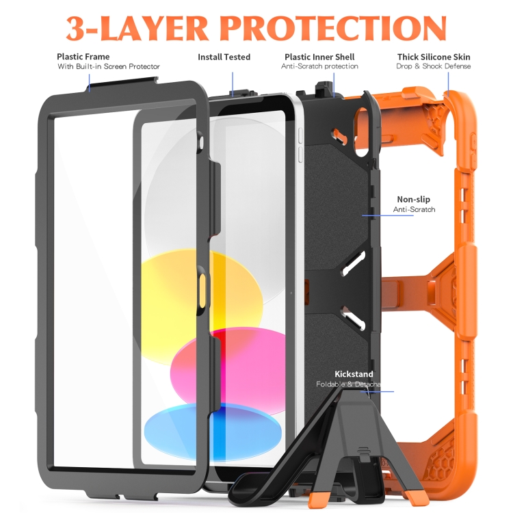 For iPad 10th Gen 10.9 2022 Rugged Silicone Hard PC Tablet Case with Holder(Orange) For iPad 10th Gen 10.9 2022 Rugged Silicone Hard PC Tablet Case with Holder(Orange)