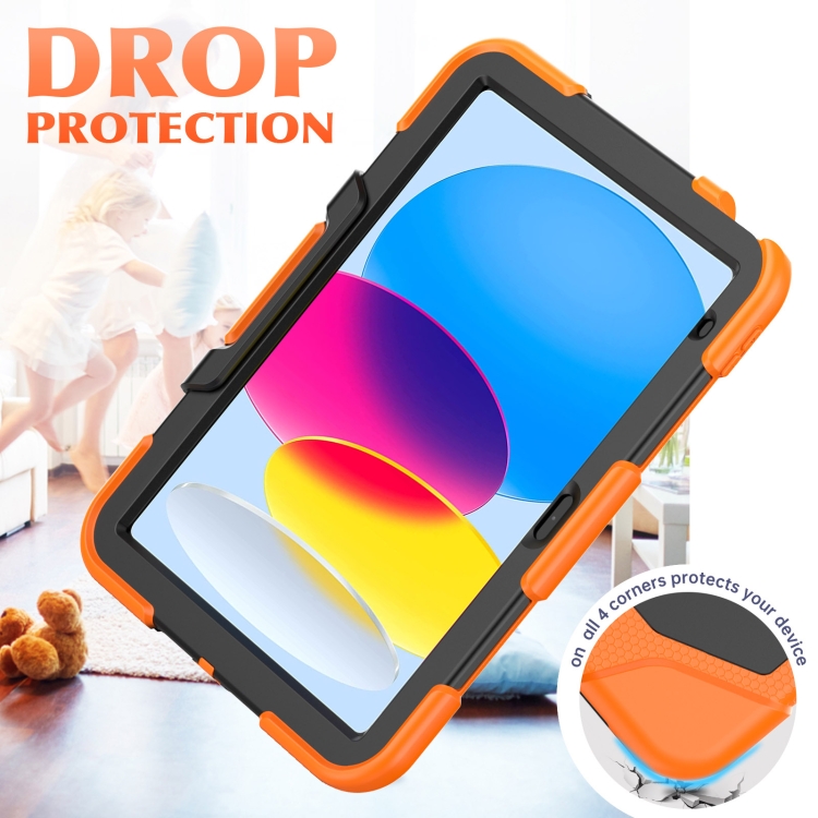 For iPad 10th Gen 10.9 2022 Rugged Silicone Hard PC Tablet Case with Holder(Orange) For iPad 10th Gen 10.9 2022 Rugged Silicone Hard PC Tablet Case with Holder(Orange)
