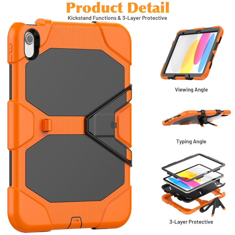 For iPad 10th Gen 10.9 2022 Rugged Silicone Hard PC Tablet Case with Holder(Orange) For iPad 10th Gen 10.9 2022 Rugged Silicone Hard PC Tablet Case with Holder(Orange)
