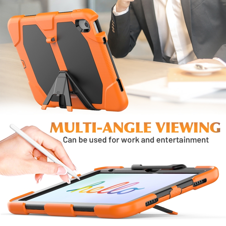For iPad 10th Gen 10.9 2022 Rugged Silicone Hard PC Tablet Case with Holder(Orange) For iPad 10th Gen 10.9 2022 Rugged Silicone Hard PC Tablet Case with Holder(Orange)