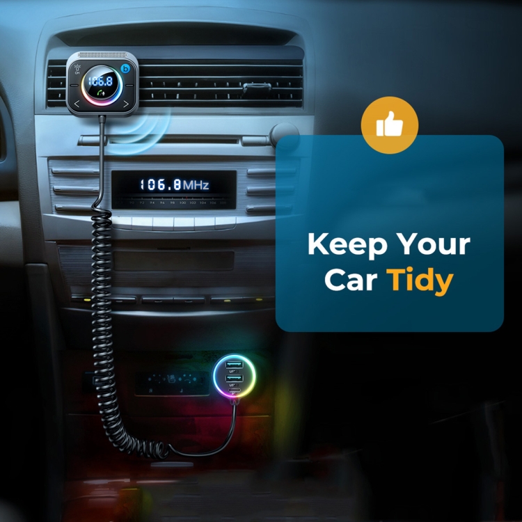 JOYROOM JRCL18 Multiport Car Wireless FM Transmitter with Coiled