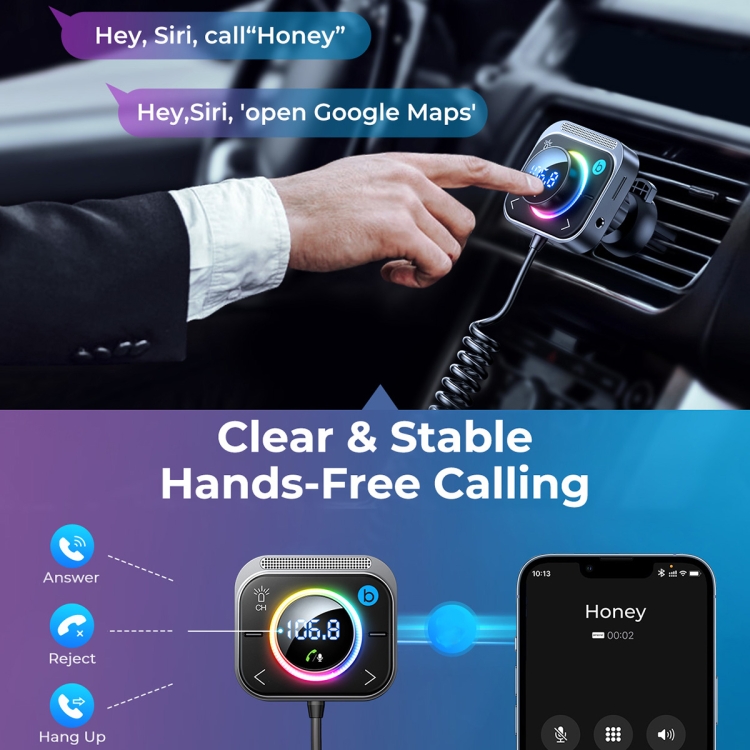 JOYROOM JRCL18 Multiport Car Wireless FM Transmitter with Coiled