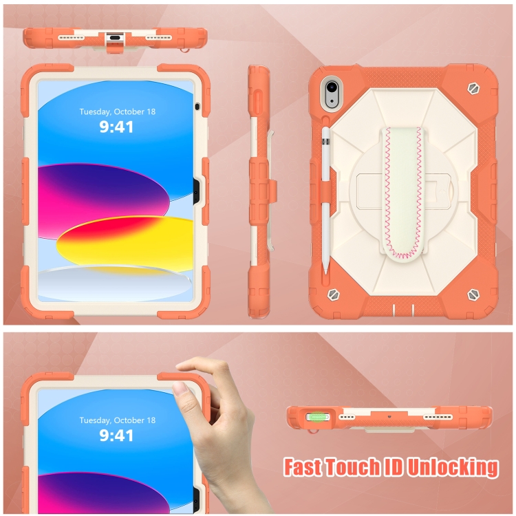 Для iPad 10th Gen 10.9 2022 Контрастный цвет Робот Противоударныйсиликоновый + защитный чехол для планшета ПК (коралловый оранжевый +бежевый)