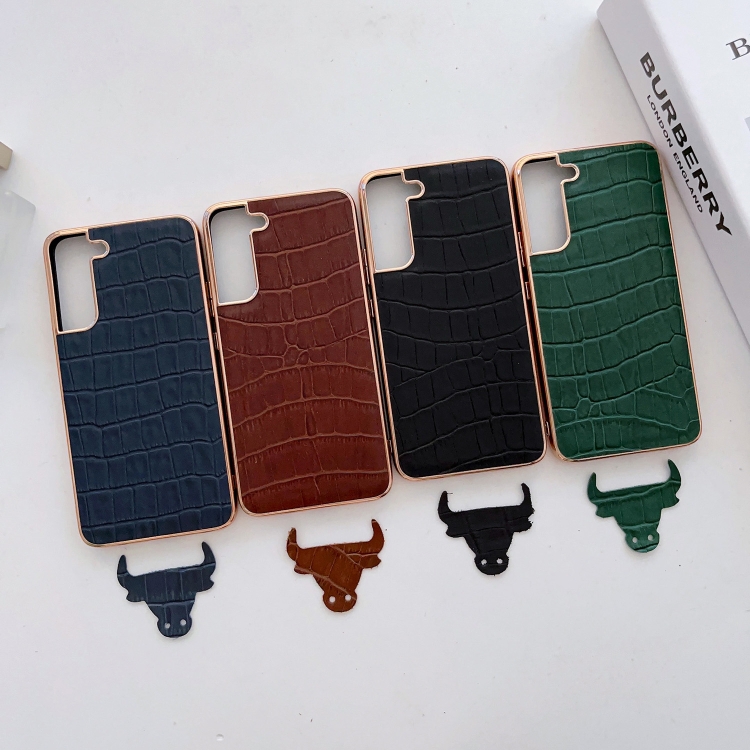 For Samsung Galaxy S22 5G Crocodile Texture Genuine Leather Electroplating Phone Case(Black) For Samsung Galaxy S22 5G Crocodile Texture Genuine Leather Electroplating Phone Case(Black)