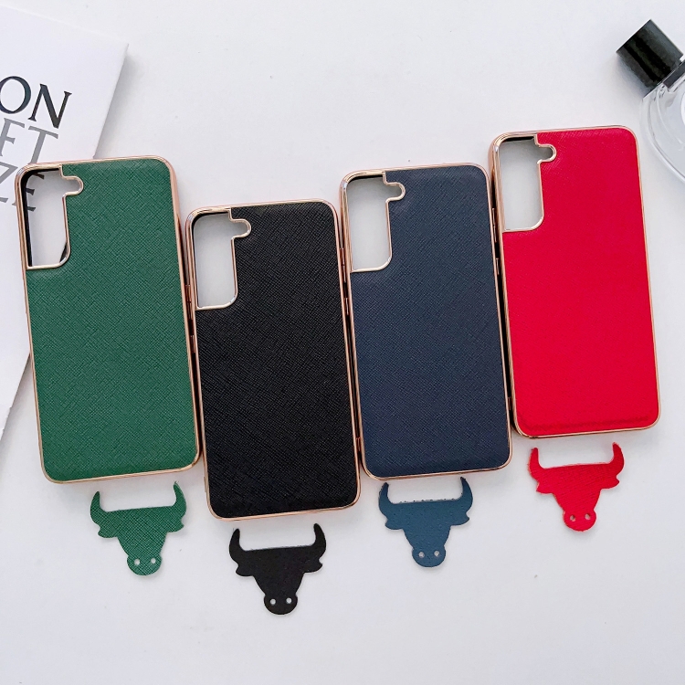 For Samsung Galaxy S22 5G Nano Electroplating Cross Texture Genuine Leather Phone Case(Blue) For Samsung Galaxy S22 5G Nano Electroplating Cross Texture Genuine Leather Phone Case(Blue)