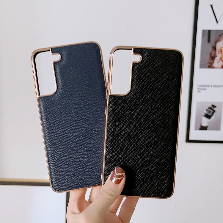 For Samsung Galaxy S22+ 5G Nano Electroplating Cross Texture Genuine Leather Phone Case(Blue) For Samsung Galaxy S22+ 5G Nano Electroplating Cross Texture Genuine Leather Phone Case(Blue)