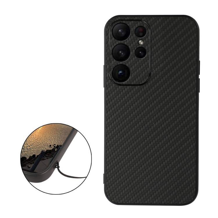 For Samsung Galaxy S23 Ultra 5G Accurate Hole Carbon Fiber Texture PU Phone Case(Black) For Samsung Galaxy S23 Ultra 5G Accurate Hole Carbon Fiber Texture PU Phone Case(Black)